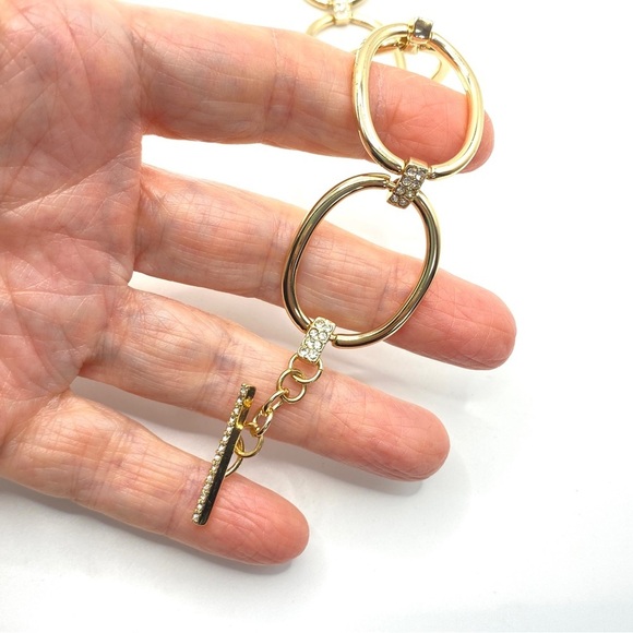 Gold Tone Rhinestone Toggle Clasp Bracelet - Picture 3 of 6